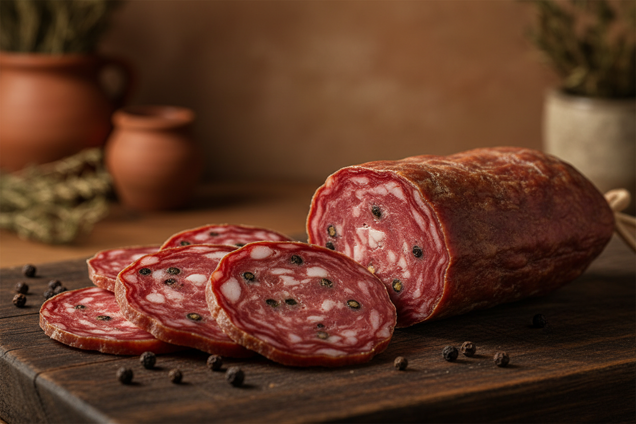 La Soppressata Originale con Pepe Nero in Grani e Schiacciata: L’essenza autentica del gusto del Sud